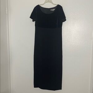 MARINA RINALDI Black Mixed Media Velvet Short Sleeve Top Maxi Slit Dress 23 / 14